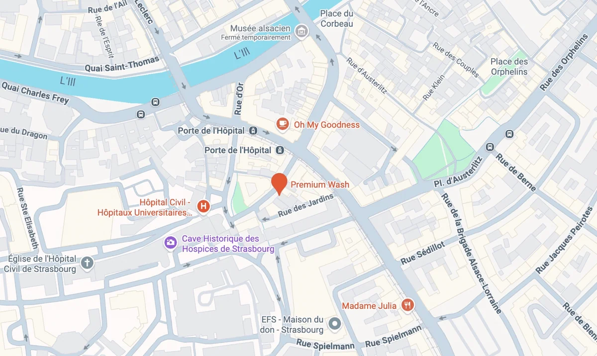 Plan d’accès à Premium Wash, au 35 rue des Bouchers à Strasbourg